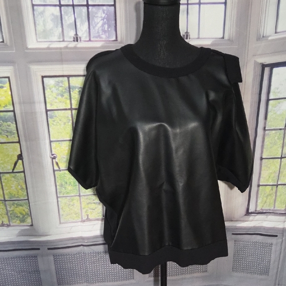 Dkny Tops - DKNY Black Faux Leather Short Sleeve Sweatshirt
